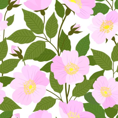 Çiçeksiz desenli gül ağacı dalları. Pembe çiçekli vektör çiçek arkaplanı.