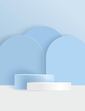 Soyut mavi arkaplan, ürün gösterimi için sahne modeli. Podyum arkaplanlı mavi şekiller.