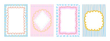 Tebrik kartları için çocuk çerçevesi şablonları. Dört çizimden oluşan bir set..