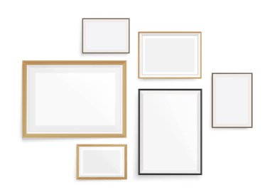 Beyaz arkaplandaki altı karenin bir kopyası. Duvarda gölgesi olan şablonlar.