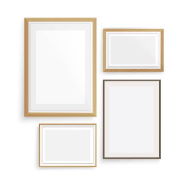 Duvarında gölgesi olan boş çerçeveler. Beyaz arkaplanda çerçeve modellemesi.