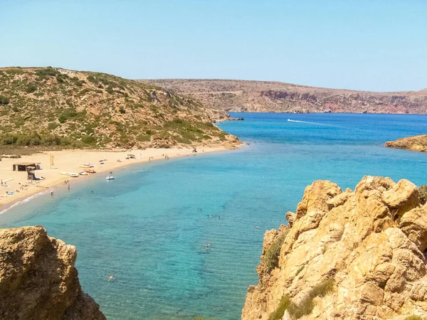 Vai Stranden Kreta Grekland Vacker Sandkust Med Naturlig Miljö Nära — Stockfoto