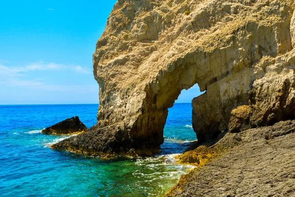 Caverna Mar Costa Rochosa Ilha Zante Grécia — Fotografia de Stock