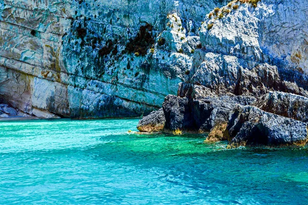 Caverna Mar Costa Rochosa Ilha Zante Grécia — Fotografia de Stock