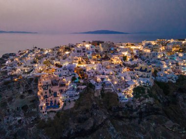 Eski Santorini şehrinin havadan görünüşü, Yunanistan.