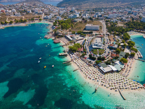 Panoramic view of Ksamil, Albanian Riviera. Ksamil islands are located near the Saranda. Top View. Beautiful destinations. High quality photo