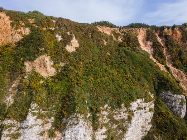 Drone görüntüleri, Saint Jouin Bruneval 'ın halk plajını, dramatik uçurumları, dalgaları ve Normandiya kıyılarında çakıllı bir kıyı şeridini görüntüler..
