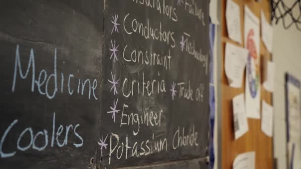 School Classroom Chalkboard Scientific Terms Stem Class — Stock Video