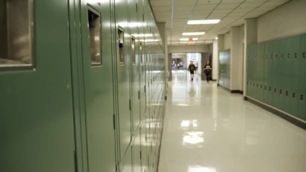 Green Lockers School Hallway — Stock Video