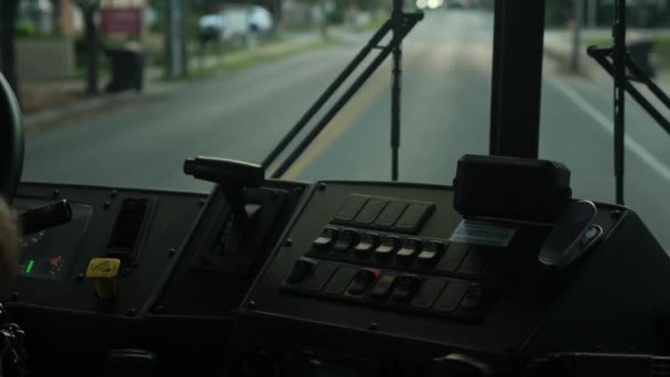 Painel Controle Dentro Ônibus Escolar Condução — Vídeo de Stock