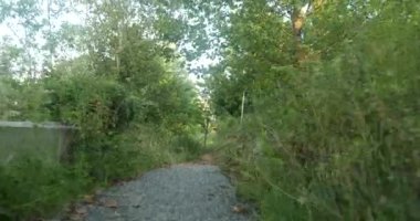 Şehir parkında bir patika boyunca yürürken pov fotoğrafı.