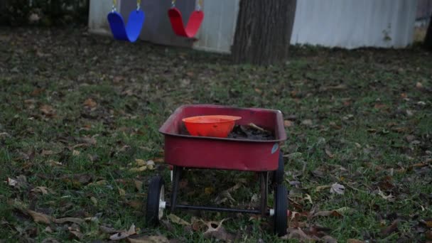 Children Toy Wagon Autumn Yard Videoclip
