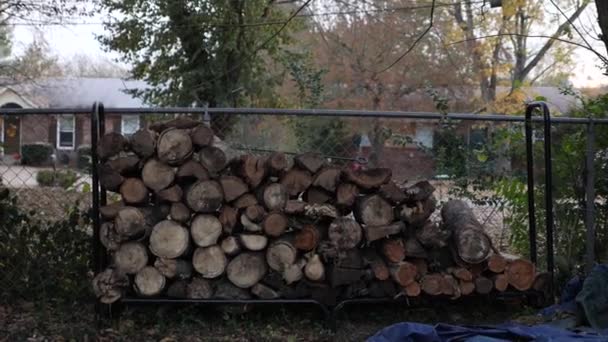 Arka Bahçede Yakacak Odun Yığını — Stok video