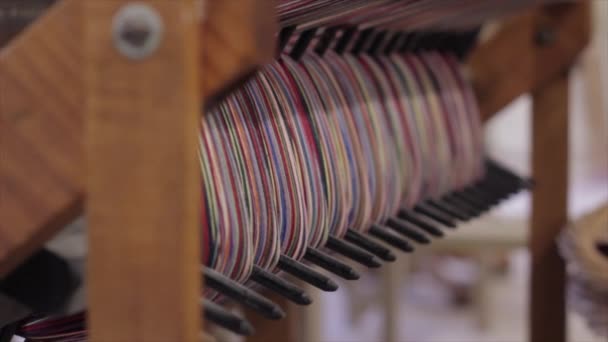 Colorful Yarn Wound Spool Ready Woven Rug — Stock Video
