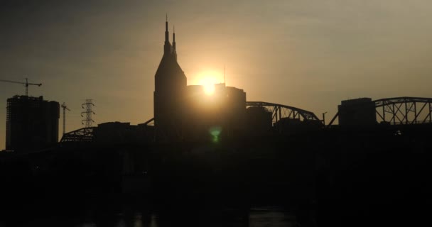 Nashville Skyline Cumberland River Sunset — Vídeo de stock