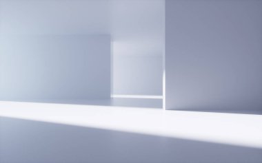 Beyaz soyut geometrik mimari, iç geometri sahnesi, 3D görüntüleme. Dijital çizim.