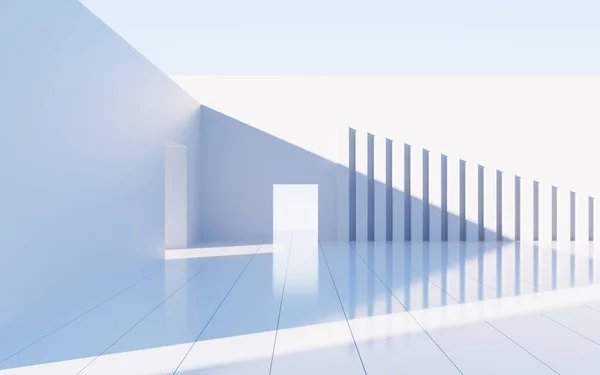 白い抽象幾何学建築 屋外建築シーン 3Dレンダリング デジタルドローイング — ストック写真