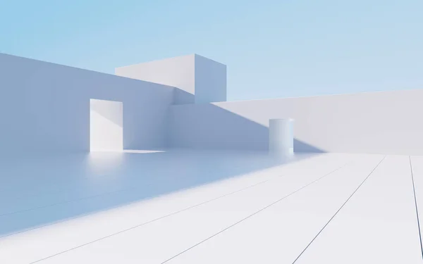 Vit Abstrakt Geometrisk Arkitektur Utomhus Arkitektur Scen Rendering Digital Ritning — Stockfoto