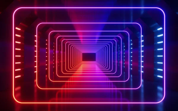 Glowing Neon Lines Tunnel Rendering Digital Drawing — Stock Photo, Image