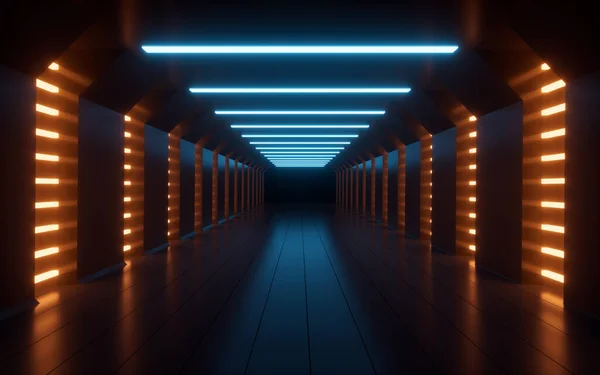 Світлові Неонові Лінії Тунель Рендеринг Цифровий Малюнок — стокове фото