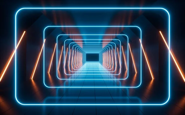 Gloeiende Neonlijnen Tunnel Rendering Digitale Tekening — Stockfoto