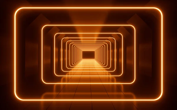 Светящиеся Неоновые Линии Тоннель Рендеринг Цифровой Рисунок — стоковое фото
