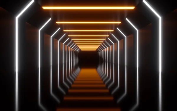 Linee Luminose Neon Tunnel Rendering Disegno Digitale — Foto Stock