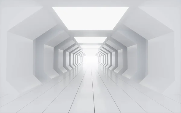 白色几何隧道3D渲染数字绘图 — 图库照片