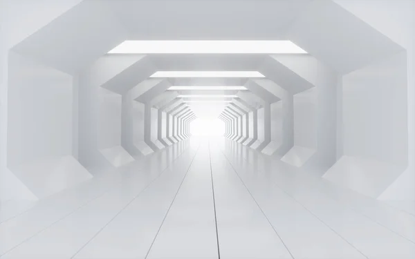 Túnel Geométrico Branco Renderização Desenho Digital — Fotografia de Stock