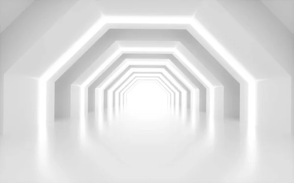 Bílý Geometrický Tunel Vykreslování Digitální Kresba — Stock fotografie
