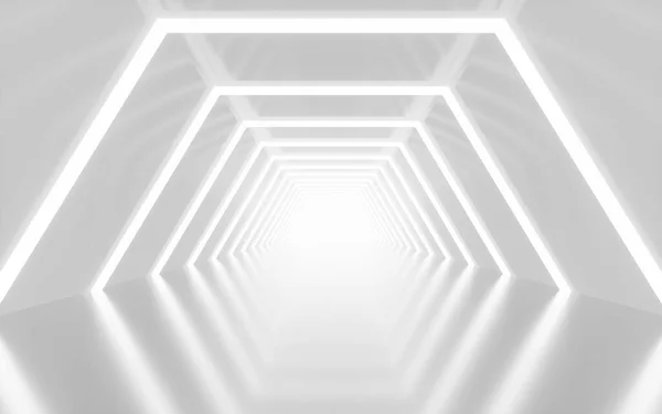 白い幾何学トンネル 3Dレンダリング デジタルドローイング — ストック写真