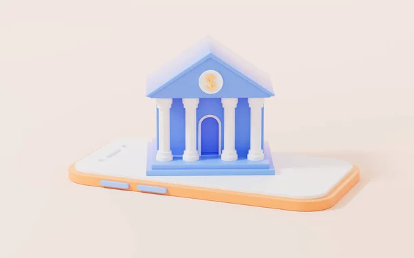 銀行や携帯電話 オンライン銀行の概念 3Dレンダリング デジタルドローイング — ストック写真