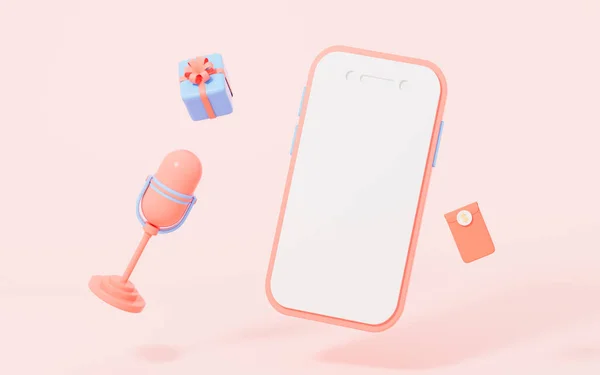 ピンクの背景に携帯電話でライブストリーミング 3Dレンダリング デジタルドローイング — ストック写真