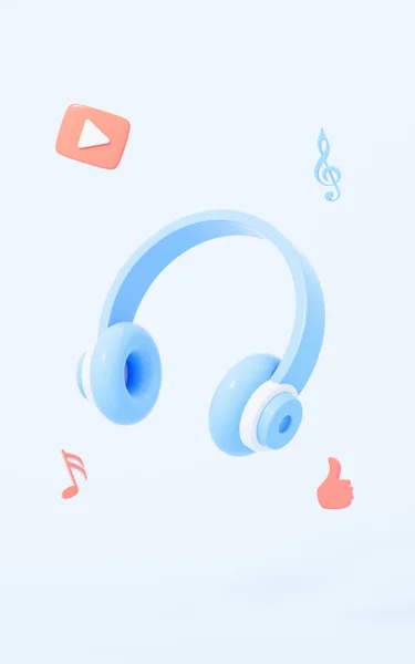 Навушники Стилі Мультфільму Синьому Фоні Рендеринг Цифровий Малюнок — стокове фото