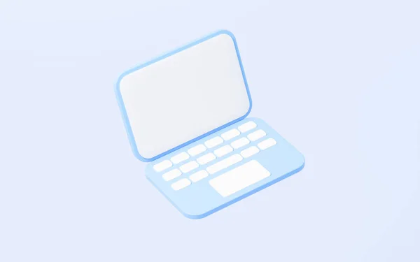 蓝底卡通笔记本电脑3D渲染数字绘图 — 图库照片
