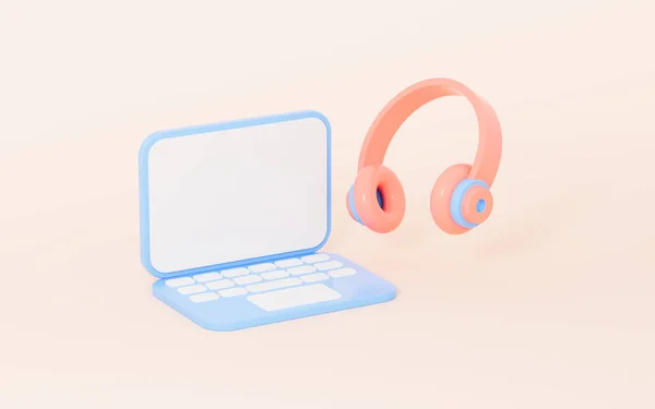 Ноутбук Навушники Мультиплікаційному Стилі Рендеринг Цифровий Малюнок — стокове фото