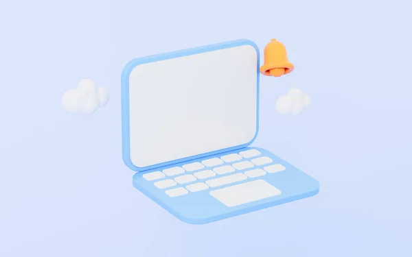 Laptop Kreskówkowy Niebieskim Tłem Renderowanie Rysunek Cyfrowy — Zdjęcie stockowe