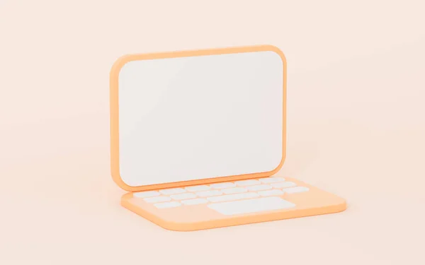 Laptop Kreskówkowy Pomarańczowym Tłem Renderowanie Rysunek Cyfrowy — Zdjęcie stockowe