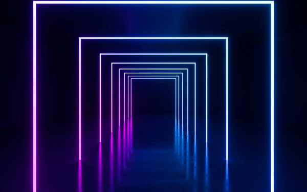 Glowing Neon Baris Dan Terowongan Rendering Gambar Digital — Stok Foto