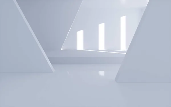 Weiße Abstrakte Geometrische Architektur Szene Der Innengeometrie Rendering Digitale Zeichnung — Stockfoto