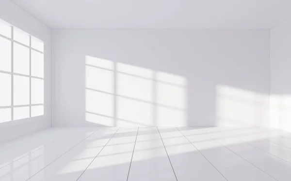 White empty room with light and shadow, Interior geometry scene, 3d rendering. Digital drawing.