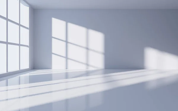 stock image White empty room with light and shadow, Interior geometry scene, 3d rendering. Digital drawing.