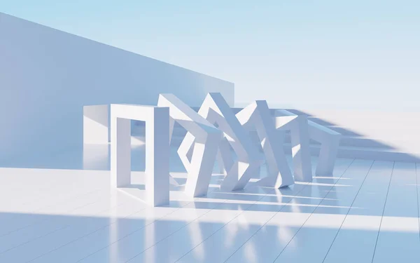 Biała Abstrakcyjna Architektura Geometryczna Scena Architektury Zewnętrznej Renderowanie Rysunek Cyfrowy — Zdjęcie stockowe