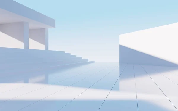 白色抽象几何建筑 户外建筑场景 3D渲染 数字绘图 — 图库照片