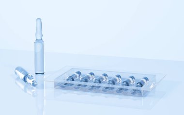 Laboratuvardaki ampuller, tıp konsepti, 3D çizim. Dijital çizim..