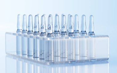 Laboratuvardaki ampuller, tıp konsepti, 3D çizim. Dijital çizim..