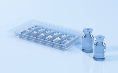 Aşılar ve ampuller laboratuarda, 3D görüntüleme. Dijital çizim.