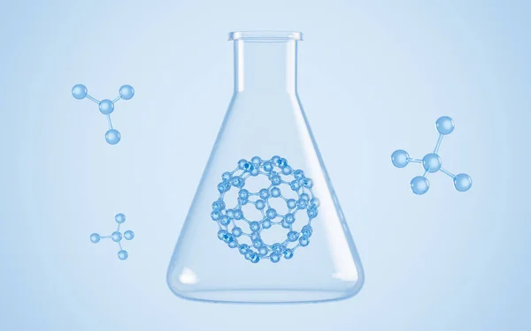 Конічні Пляшки Сферичні Молекули Лабораторії Рендеринг Цифровий Малюнок — стокове фото