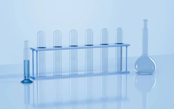 实验室的玻璃器皿 科学概念 3D渲染 数字绘图 — 图库照片