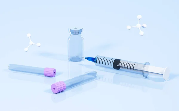 Ampullen Injectiespuit Blauwe Achtergrond Weergave Digitale Tekening — Stockfoto
